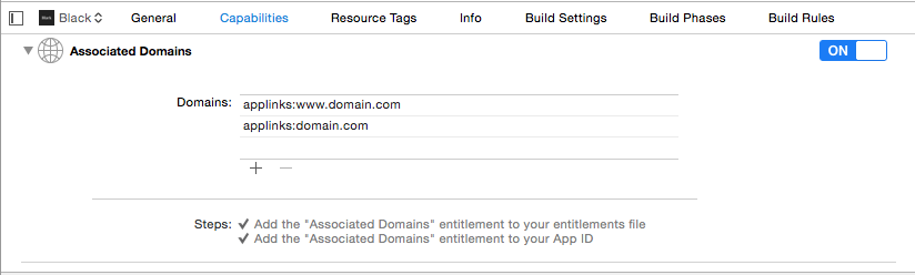 Add all the domains prefixed with applinks: and don't forget to include every subdomain you might need